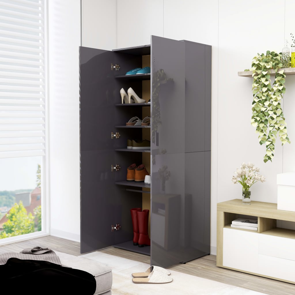 Shoe Cabinet High Gloss Grey 80x39x178 cm Chipboard