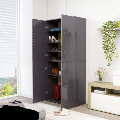 Shoe Cabinet High Gloss Grey 80x39x178 cm Chipboard