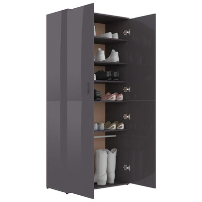 Shoe Cabinet High Gloss Grey 80x39x178 cm Chipboard