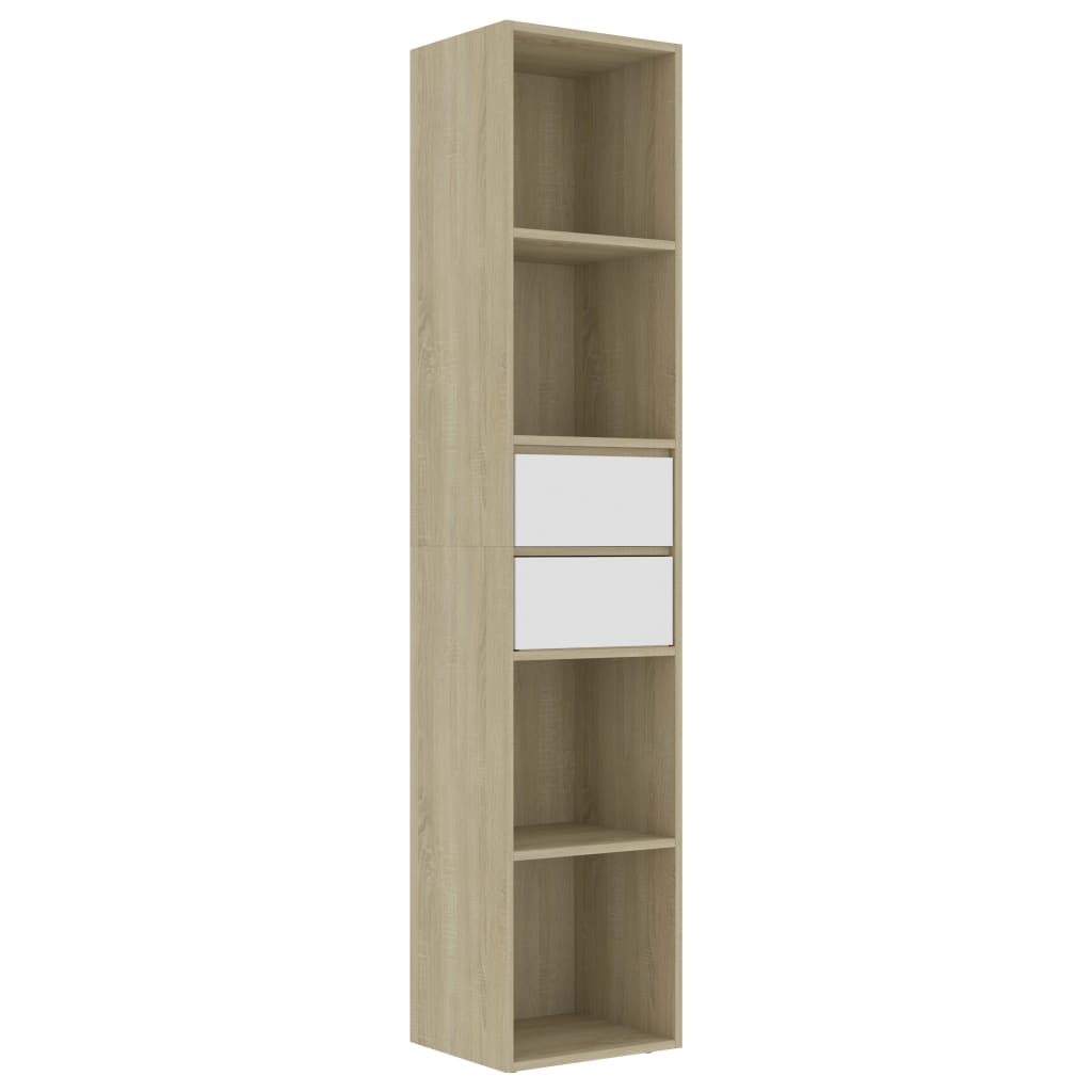 Book Cabinet White and Sonoma Oak 36x30x171 cm Chipboard