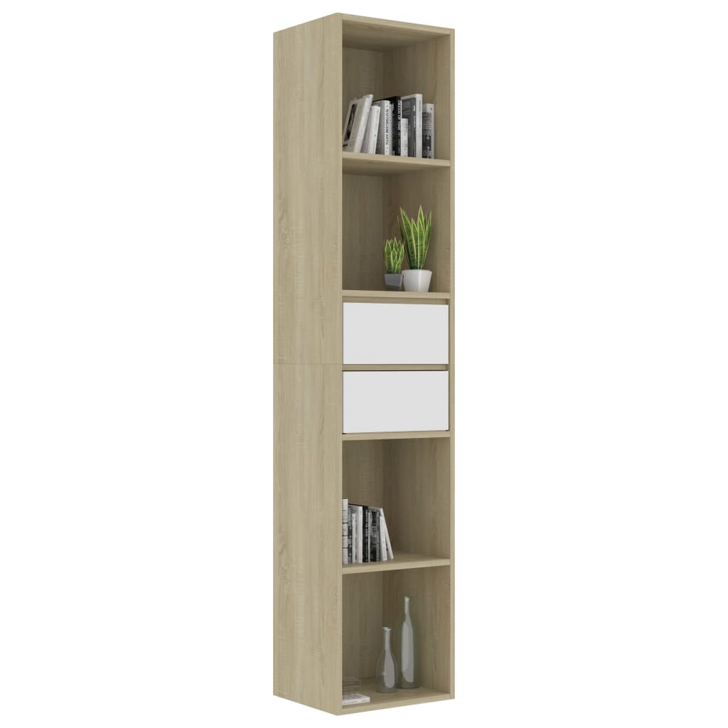 Book Cabinet White and Sonoma Oak 36x30x171 cm Chipboard