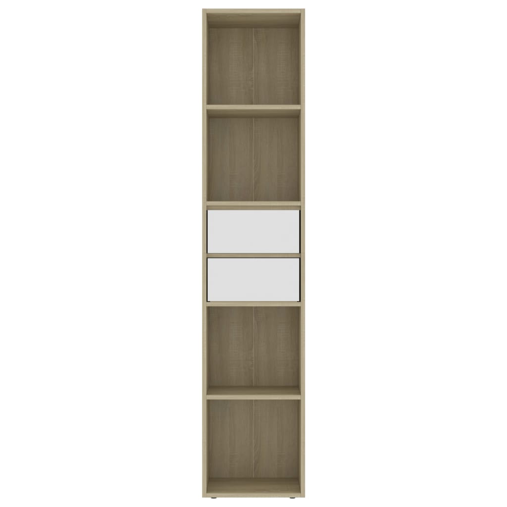 Book Cabinet White and Sonoma Oak 36x30x171 cm Chipboard