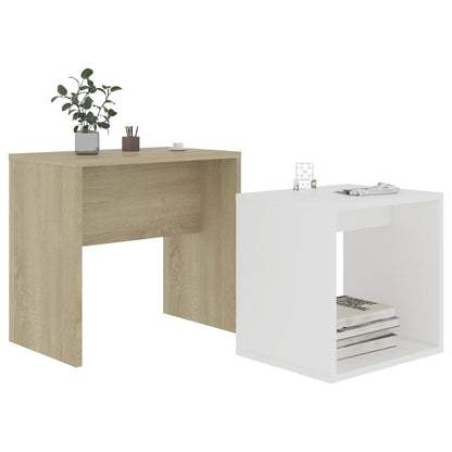 Coffee Table Set White and Sonoma Oak 48x30x45 cm Chipboard