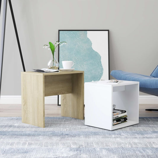 Coffee Table Set White and Sonoma Oak 48x30x45 cm Chipboard