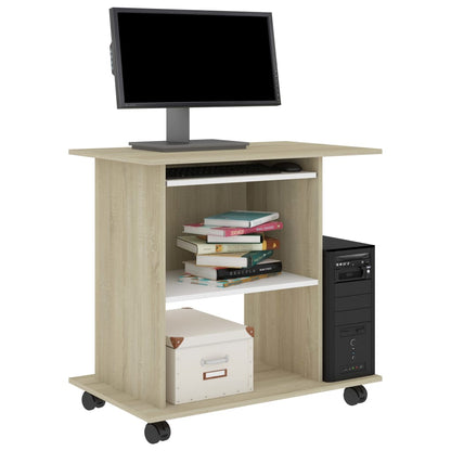 Computer Desk White and Sonoma Oak 80x50x75 cm Chipboard