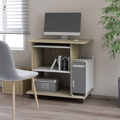 Computer Desk White and Sonoma Oak 80x50x75 cm Chipboard