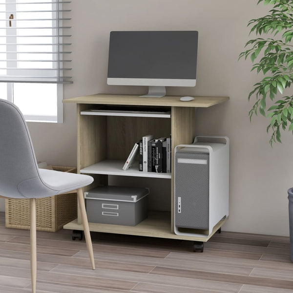  Computer Desk White and Sonoma Oak 80x50x75 cm Chipboard