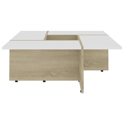 Coffee Table White and Sonoma Oak 79.5x79.5x30 cm Chipboard