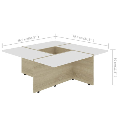 Coffee Table White and Sonoma Oak 79.5x79.5x30 cm Chipboard