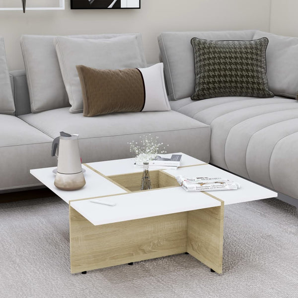  Coffee Table White and Sonoma Oak 79.5x79.5x30 cm Chipboard