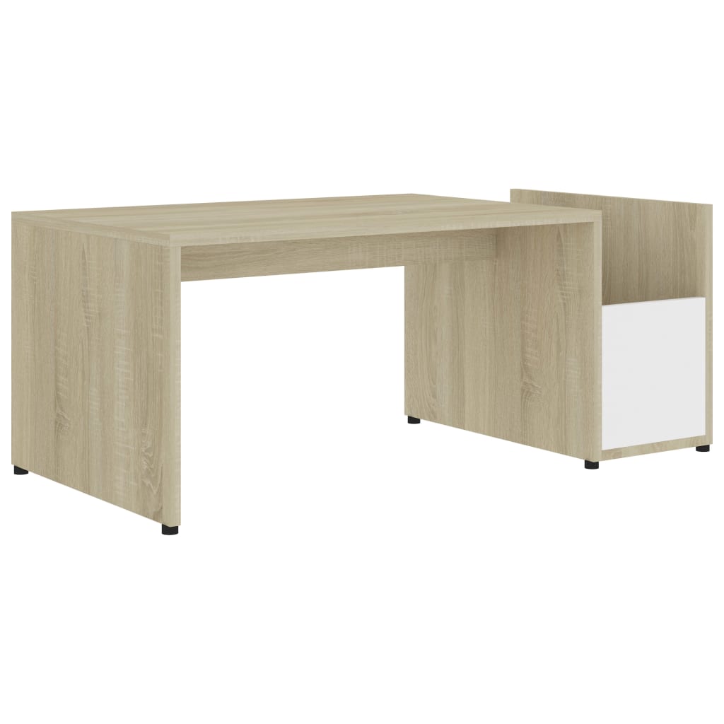 Coffee Table White and Sonoma Oak 90x45x35 cm Chipboard