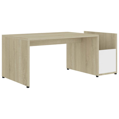 Coffee Table White and Sonoma Oak 90x45x35 cm Chipboard