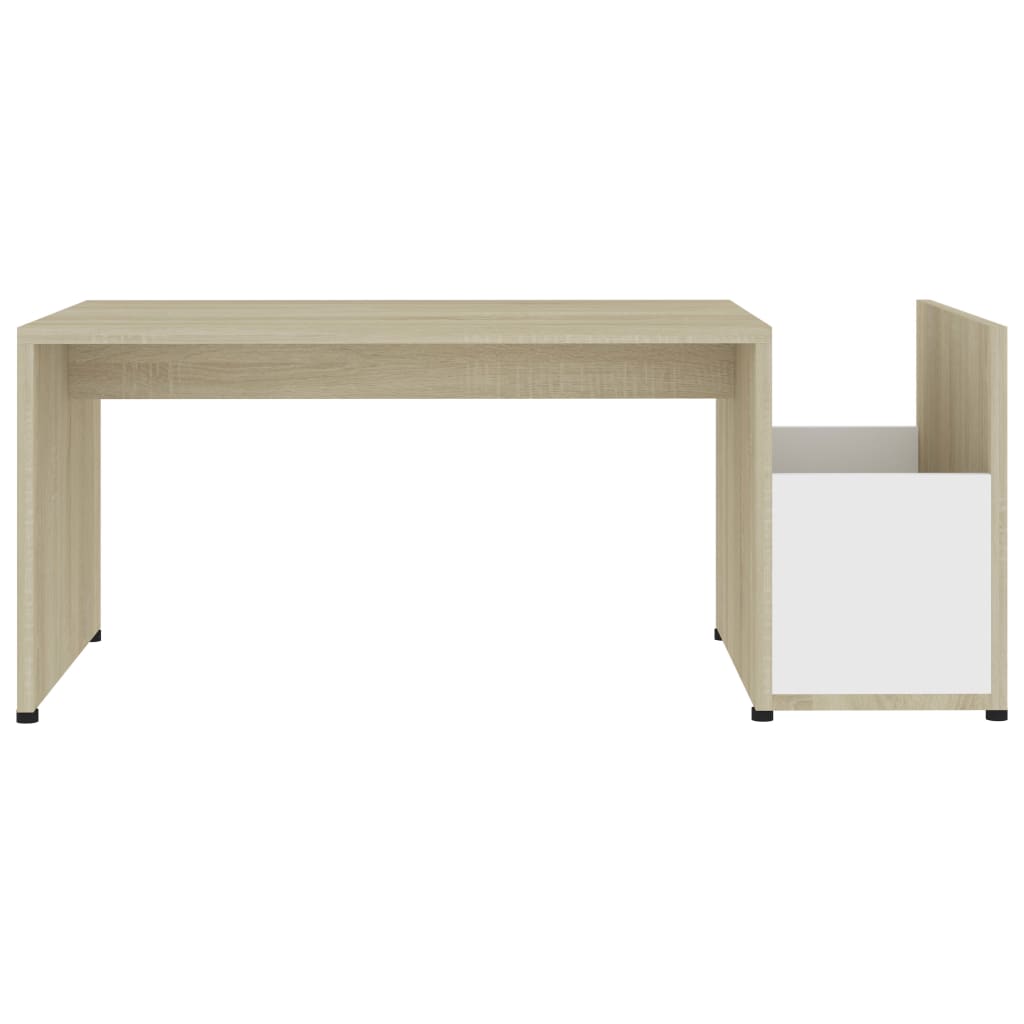Coffee Table White and Sonoma Oak 90x45x35 cm Chipboard