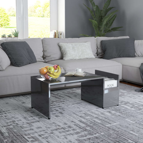  Coffee Table High Gloss Grey 90x45x35 cm Chipboard