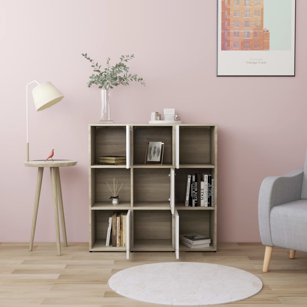 Book Cabinet White and Sonoma Oak 90x30x90 cm Chipboard