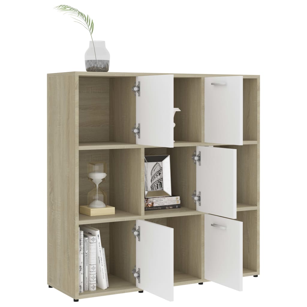 Book Cabinet White and Sonoma Oak 90x30x90 cm Chipboard