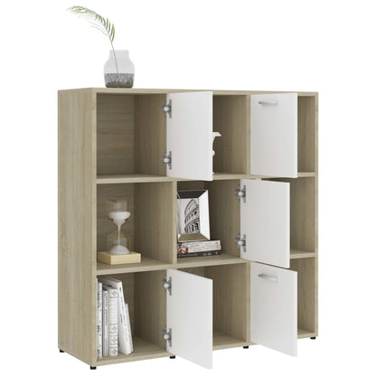 Book Cabinet White and Sonoma Oak 90x30x90 cm Chipboard