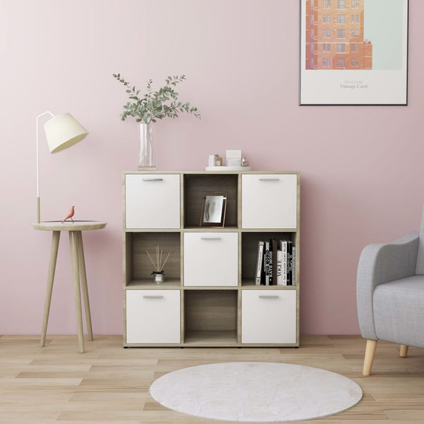  Book Cabinet White and Sonoma Oak 90x30x90 cm Chipboard