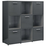 Book Cabinet High Gloss Grey 90x30x90 cm Chipboard