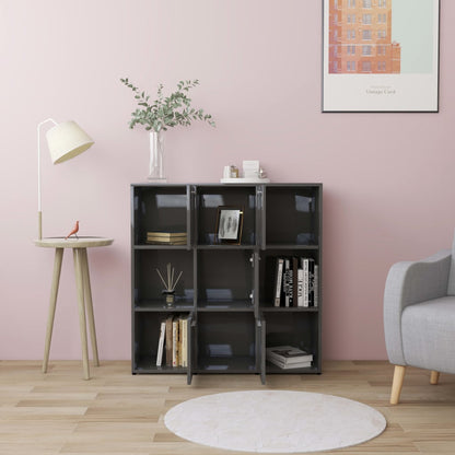 Book Cabinet High Gloss Grey 90x30x90 cm Chipboard