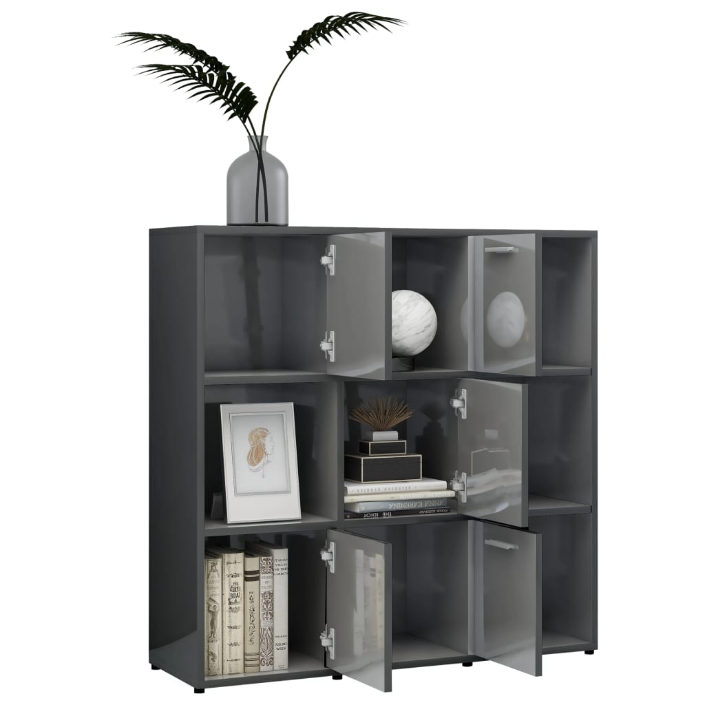 Book Cabinet High Gloss Grey 90x30x90 cm Chipboard