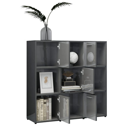Book Cabinet High Gloss Grey 90x30x90 cm Chipboard