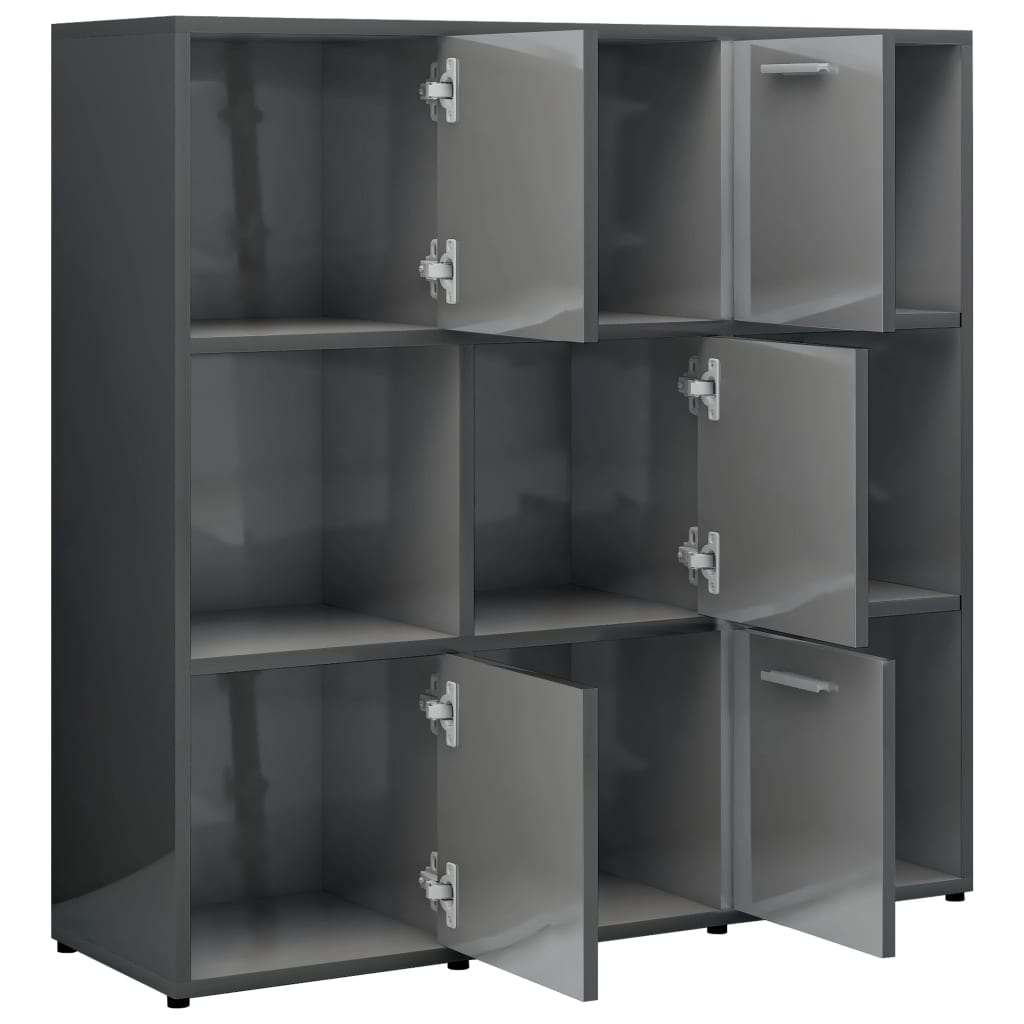 Book Cabinet High Gloss Grey 90x30x90 cm Chipboard