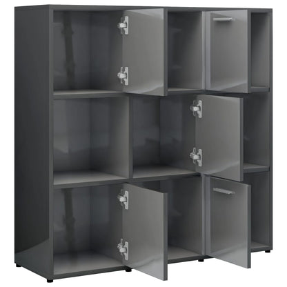 Book Cabinet High Gloss Grey 90x30x90 cm Chipboard