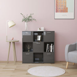 Book Cabinet High Gloss Grey 90x30x90 cm Chipboard