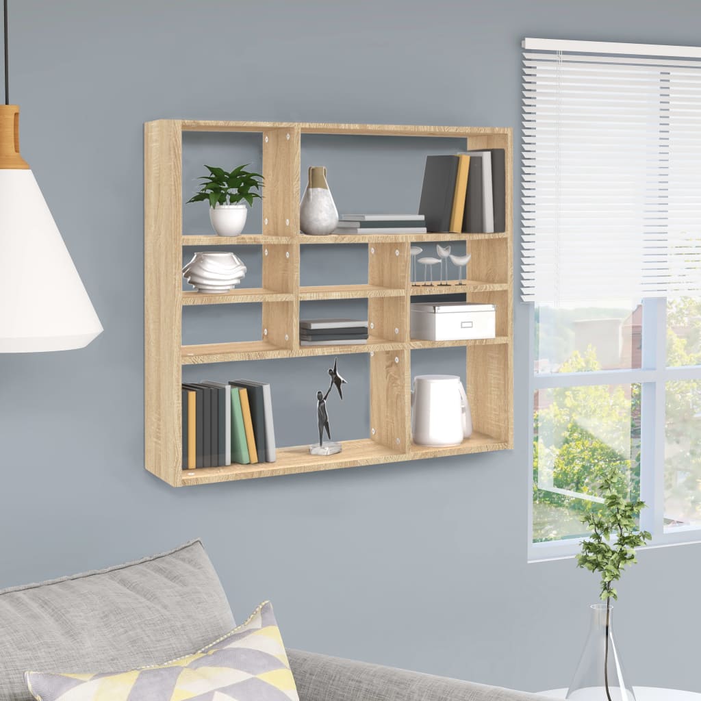 Wall Shelf Sonoma Oak 90x16x78 cm Chipboard