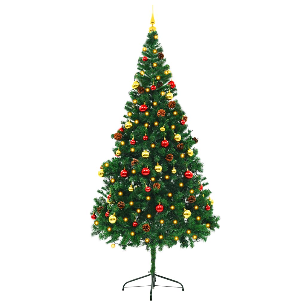 Artificial Christmas Tree with Baubles and LEDs Green 210 cm