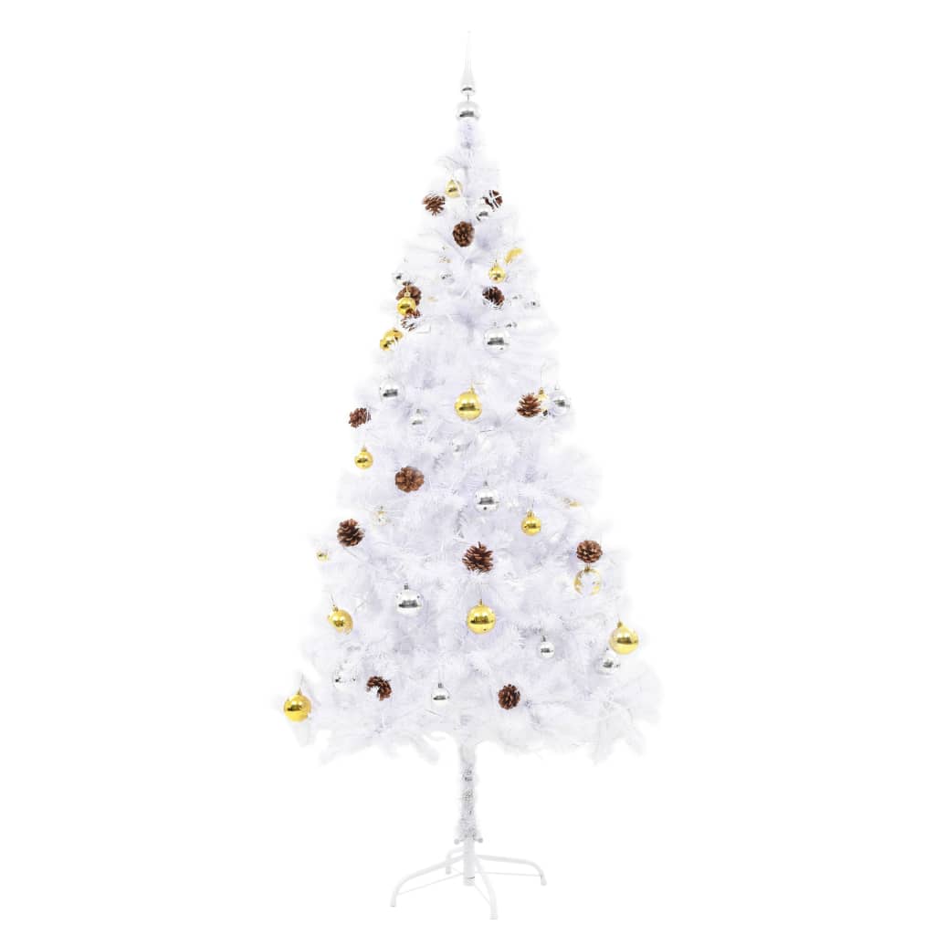 Artificial Christmas Tree with Baubles and LEDs White 180 cm