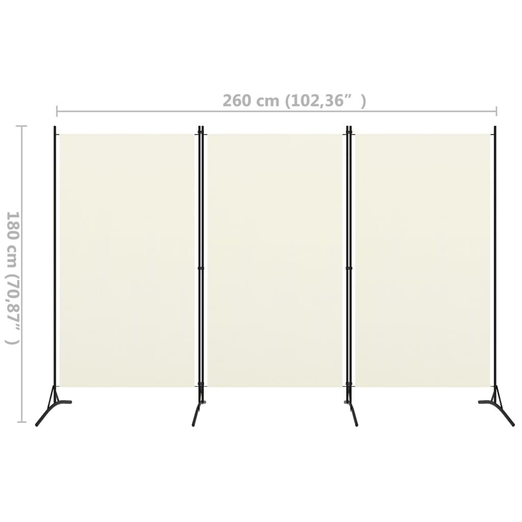 3-Panel Room Divider Black/Cream Fabric