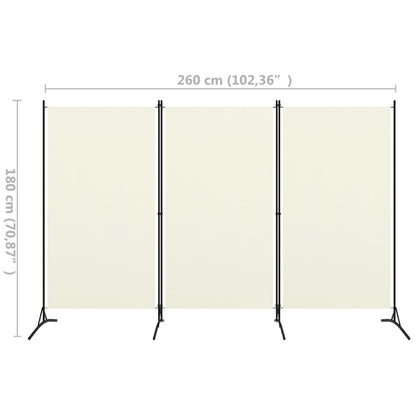 3-Panel Room Divider Black/Cream Fabric