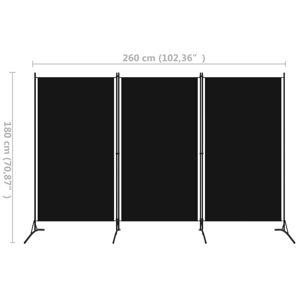 3-Panel Room Divider Black/Cream Fabric