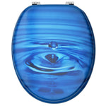 WC Toilet Seat with Lid MDF Blue Water Drop Design