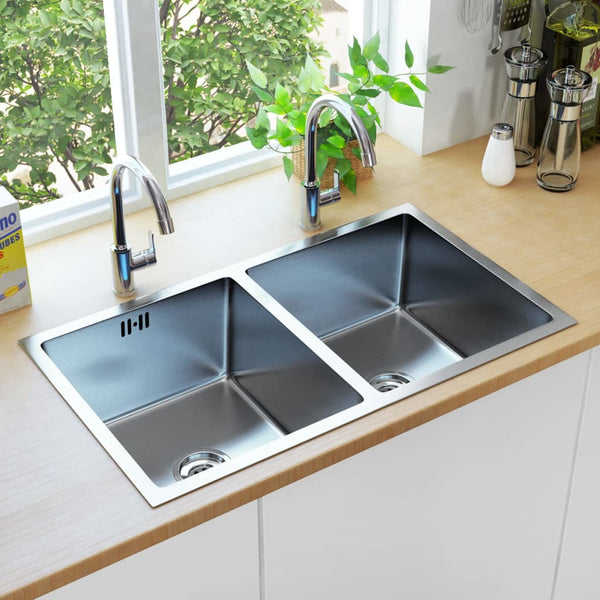  Handmade Kitchen Sink with Overflow Hole Stainless Steel