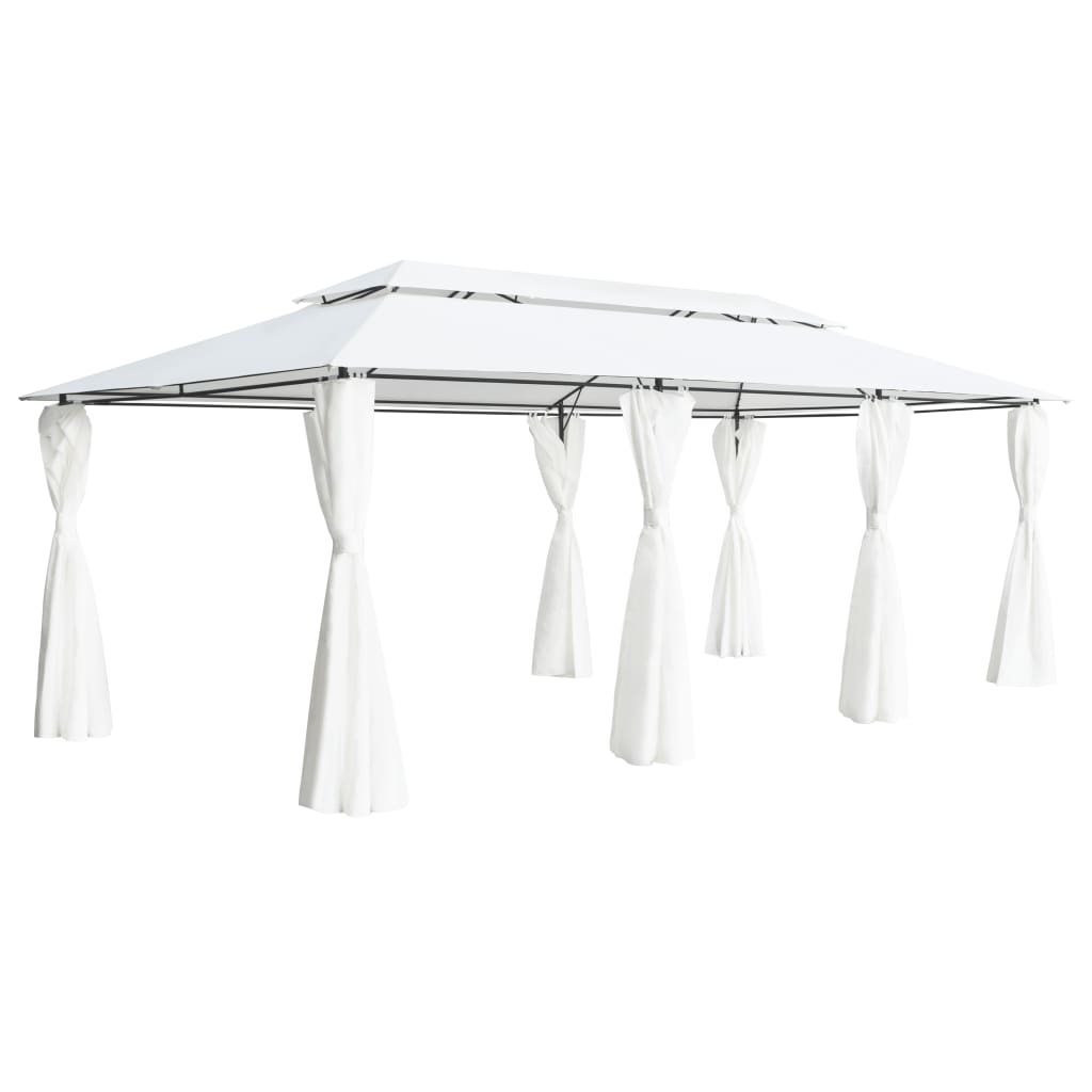 Gazebo with Curtains 600x298x270 cm White 180g/mÂ²