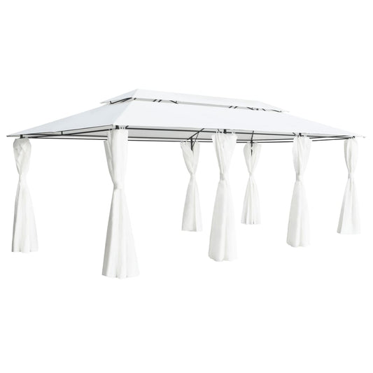 Gazebo with Curtains 600x298x270 cm White 180g/mÂ²