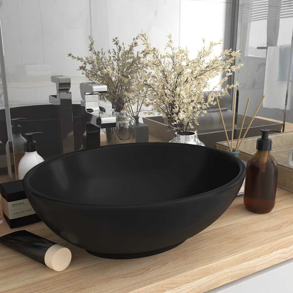 Matt Black Oval Ceramic Basin Above Counter 40x33cm | HomeAndLiving