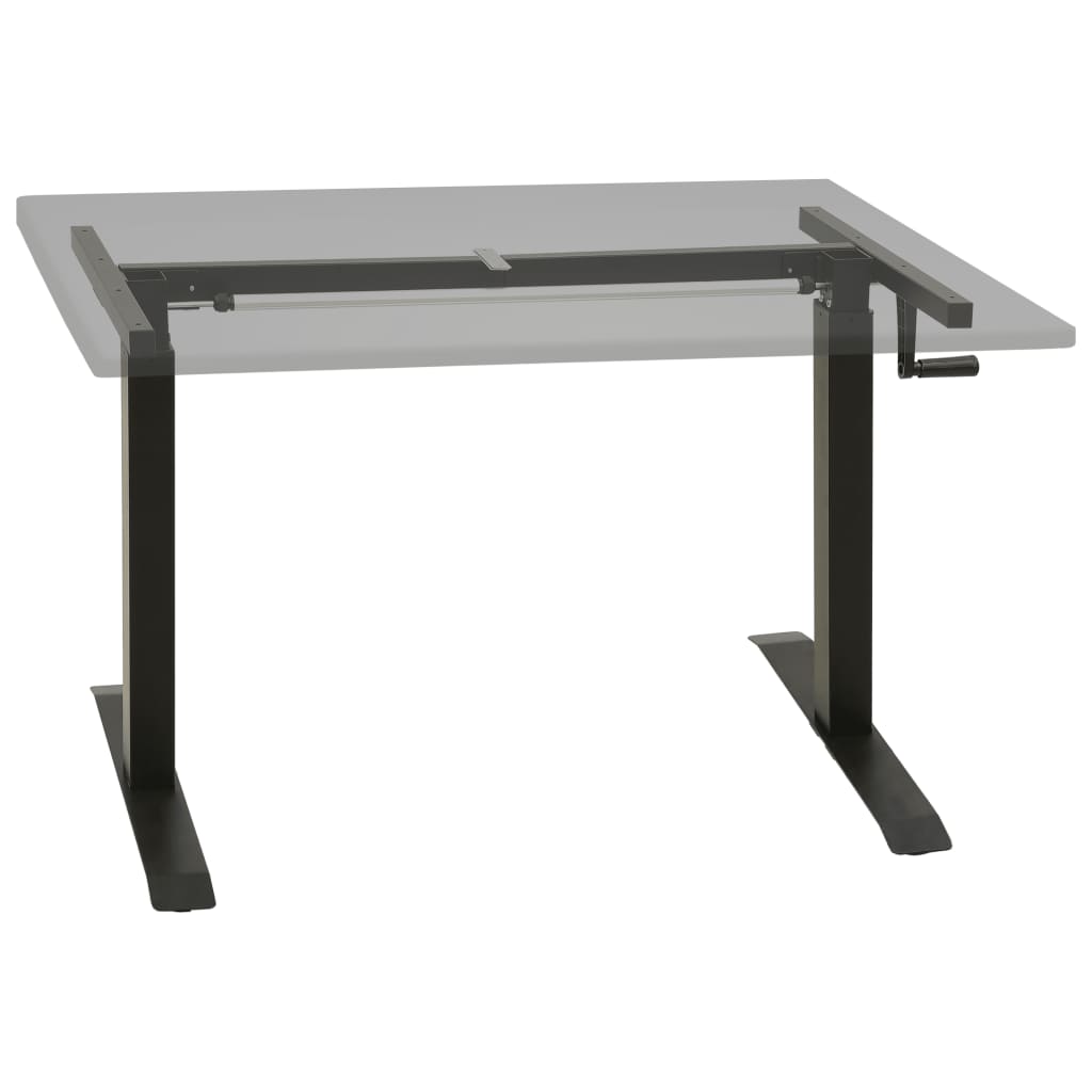 Manual Height Adjustable Standing Desk Frame Hand Crank Black Steel XL