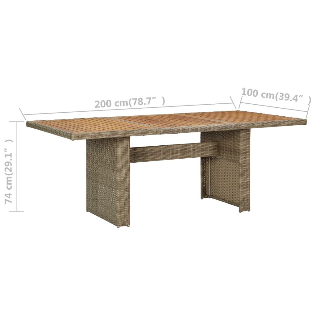 Contemporary Garden Dining Table Brown 200x100x74 Indoor Outdoor Use Home Comfort 