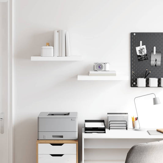 Floating Wall Shelves High Gloss White MDF 2pc | HomeAndLiving