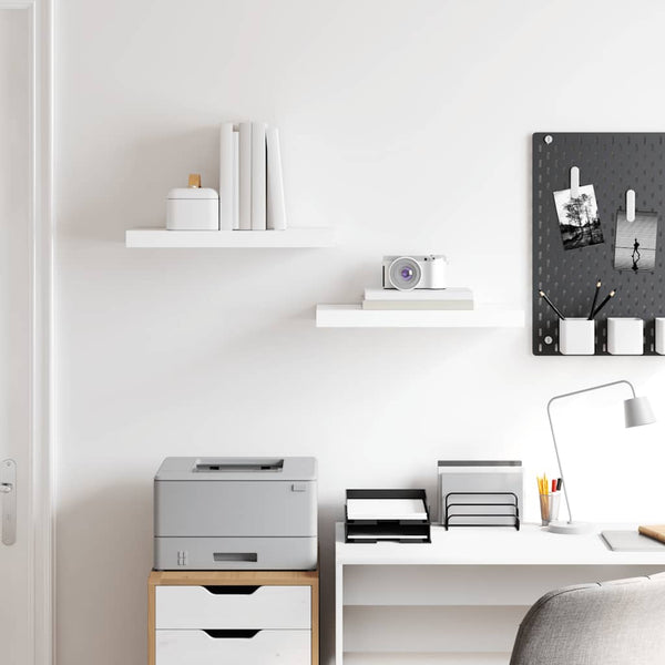  Floating Wall Shelves High Gloss White MDF 2pc | HomeAndLiving