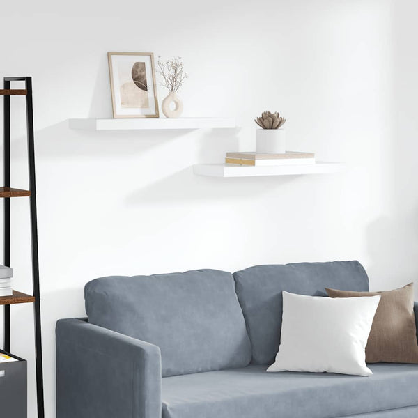  Floating Wall Shelves 2pc White MDF 60cm | HomeAndLiving