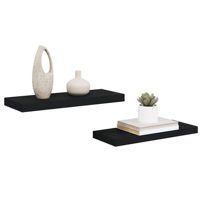 Floating Wall Shelves Set 2 Black MDF | HomeAndLiving