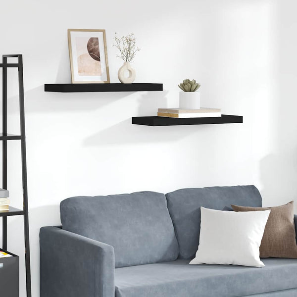  Floating Wall Shelves Set 2 Black MDF | HomeAndLiving