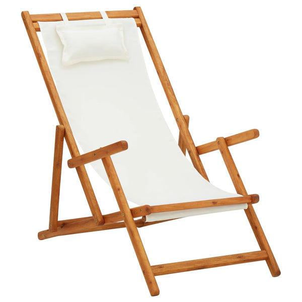  Folding Beach & Lawn Chair Solid Eucalyptus Wood And Fabric Cream