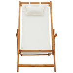 Folding Beach & Lawn Chair Solid Eucalyptus Wood And Fabric Cream