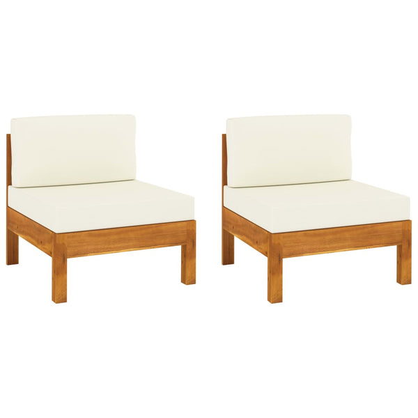  Middle Sofas 2 pcs with Cream White Cushions Solid Acacia Wood